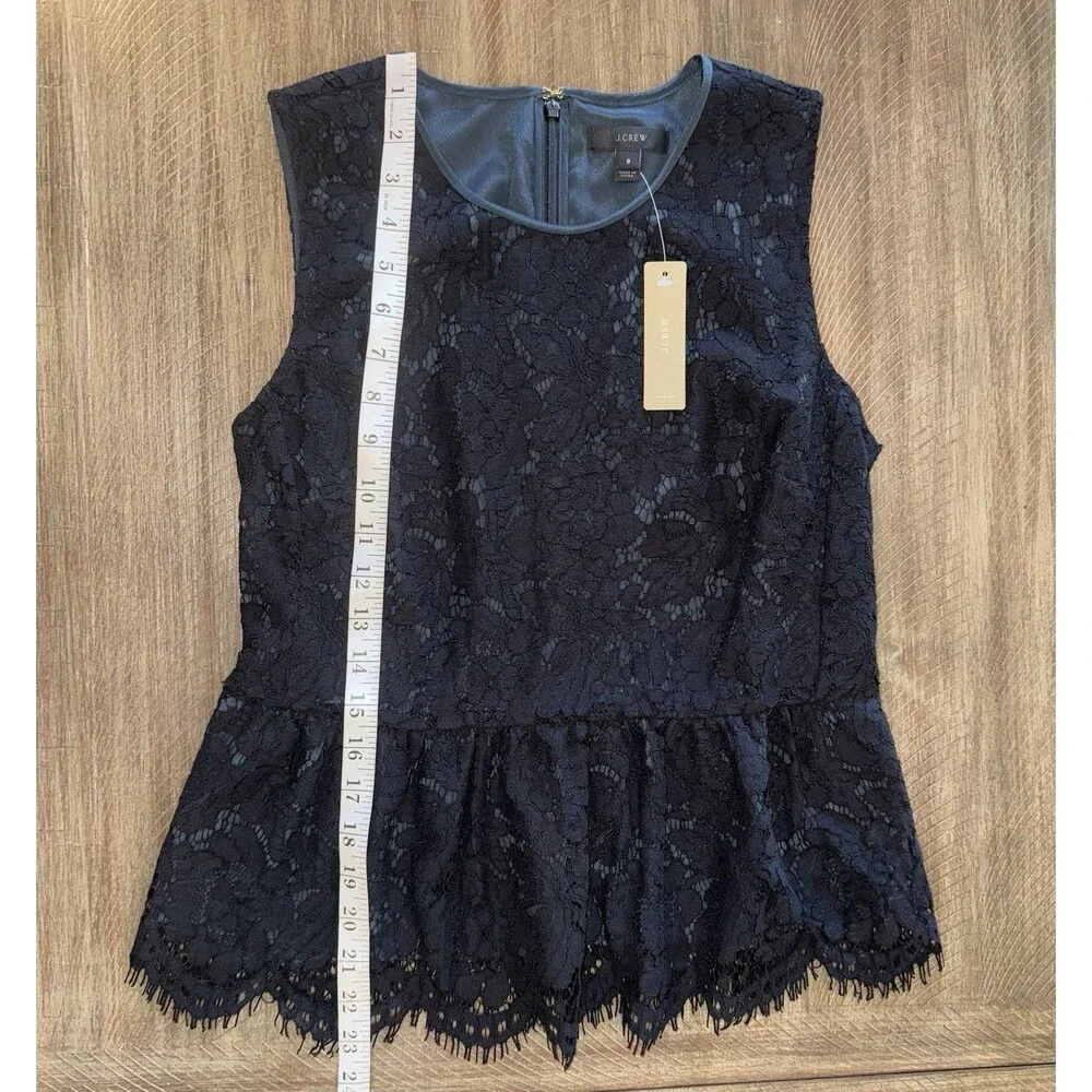 NWT J. Crew Black Lace Sleeveless Peplum Top Chic Blouse Women’s Size 8 NEW $88